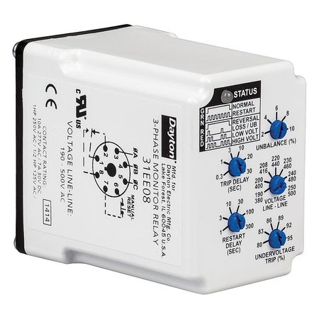 Phase Monitor Relay,190-500vac,plug,spdt