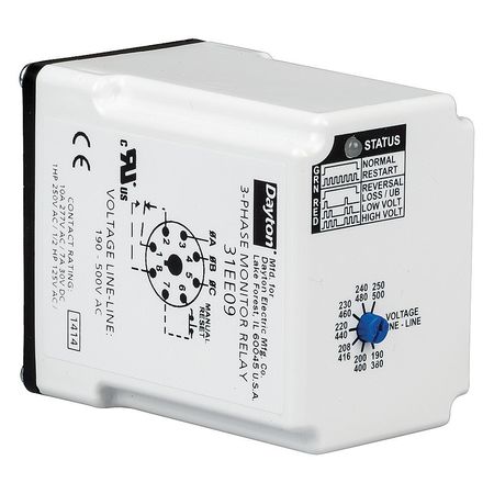 Phase Monitor Relay,190-500vac,plug,spdt