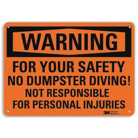 Warning Sign,no Dumpster Diving,10 In. H