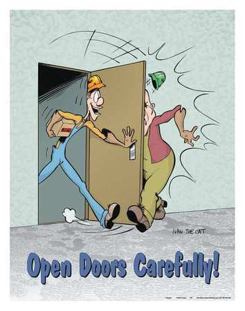 Safety Poster,open Doors Carefully,eng (