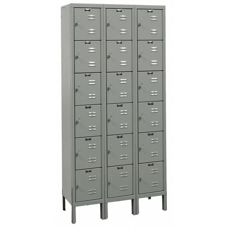 Box Locker,louvered,3 Wide, 6 Tier,gray