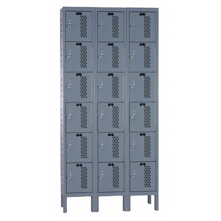 Box Lockr,ventilated,3 Wide, 6 Tier,gray