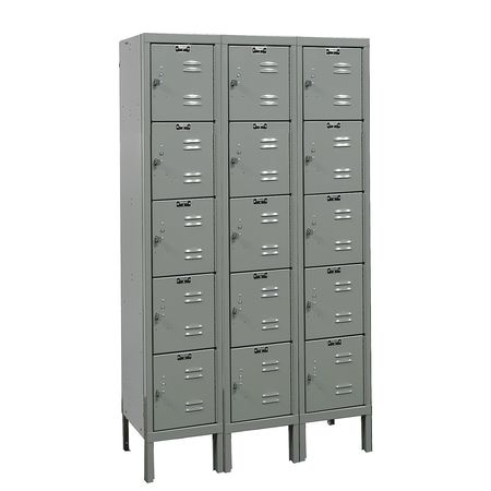 Box Locker,louvered,3 Wide, 5 Tier,gray