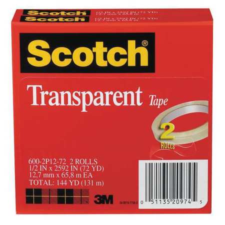 Transparent Tape,1/2 X 2592 In.,pk2 (1 U