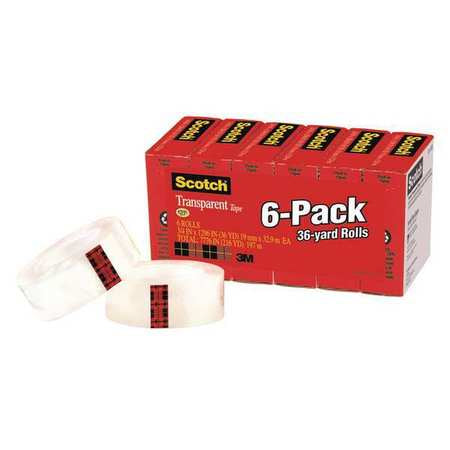 Transparent Tape,3/4 In. X 1296 In.,pk6