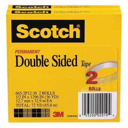 Double Sided Tape,1/2 X 1296 In.,pk2 (1