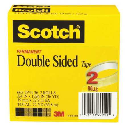 Double Sided Tape,3/4 X 1296 In.,pk2 (1