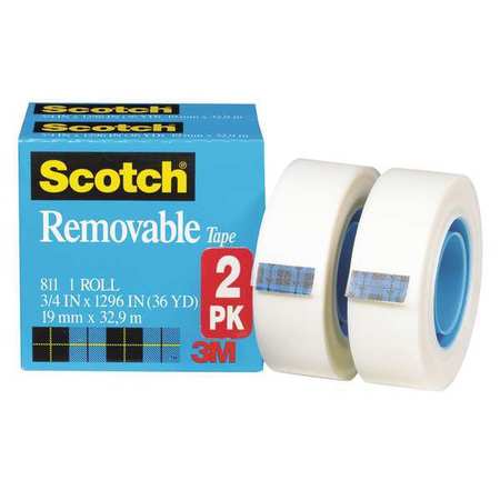 Removable Tape,3/4x1296 In.,clear,pk2 (1