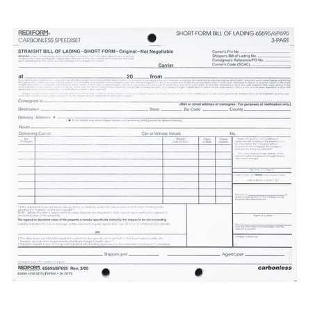 Bill Of Lading Form,3-part,pk50 (1 Units