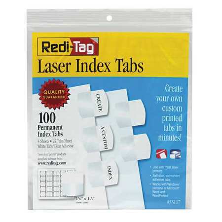 Laser Tab,1-1/8 In.,white,pk100 (1 Units