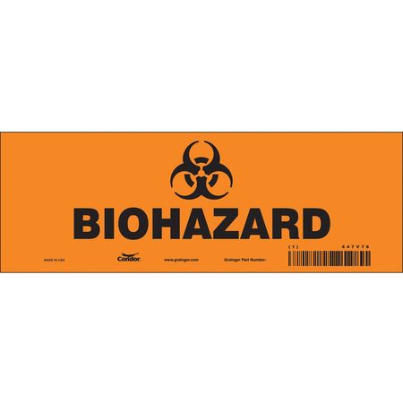 Biohazard Sign,10"w,3-1/2"h,0.004" Thick