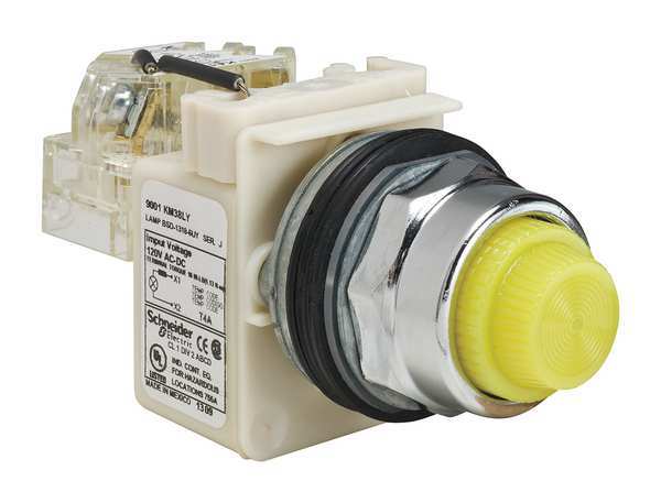 Push to Test Pilot Light, Yellow, LED