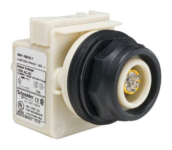 Pilot Light, LED, Yellow, 120VAC/DC, No Lens