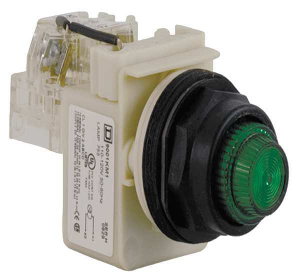 Push to Test Pilot Light, Green, Incand