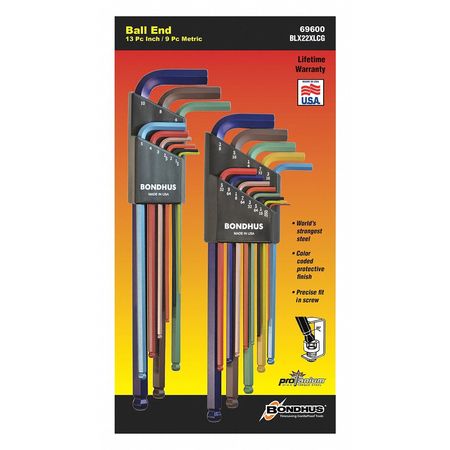 Hex Key Set,arm 3.10" To 7.80" L,22 Pcs.