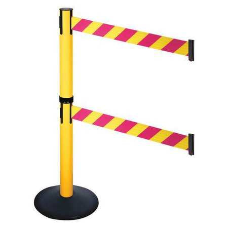 Barrier Post,40 In. H,magenta/ylw Belt (