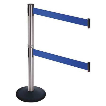 Barrier Post,satin Ss,blue Belt,40 In. H