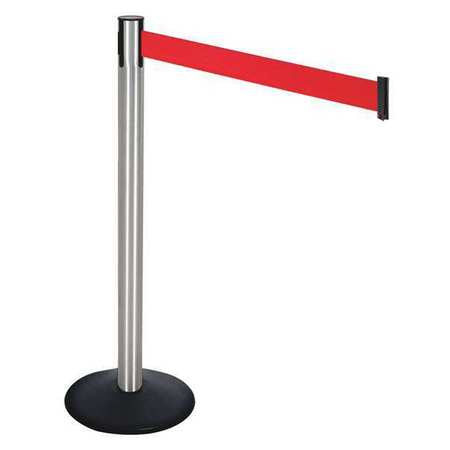 Barrier Post,satin Ss,red Belt,40 In. H