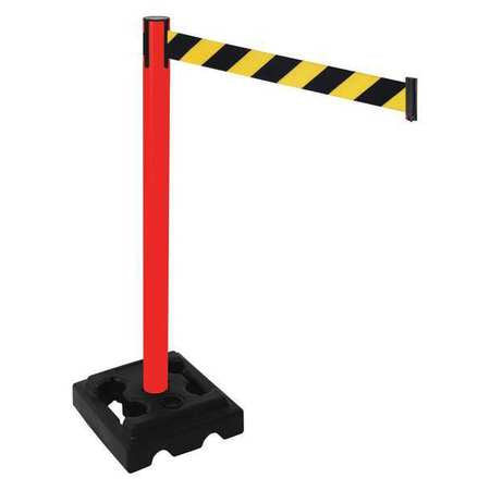 Barrier Post,40inh,blk,blk/ylw Belt,hdpe