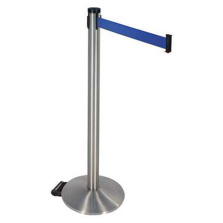 Barrier Post,blue Belt,w/wheels,40 In. H