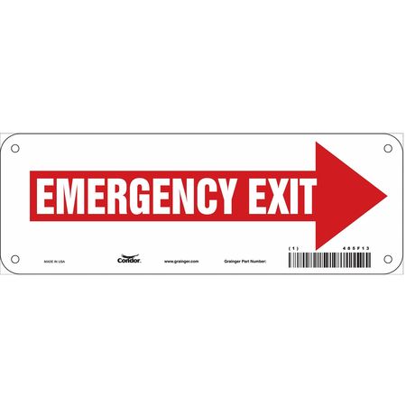 Safety Sign,emergency Exit,3-1/2"x10" (3