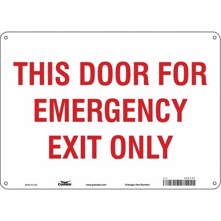 Safety Sign,emergency Exit Only,10"x14"