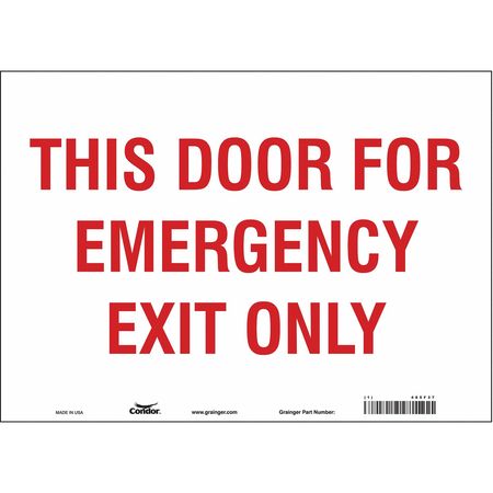 Safety Sign,emergency Exit Only,10"x14"