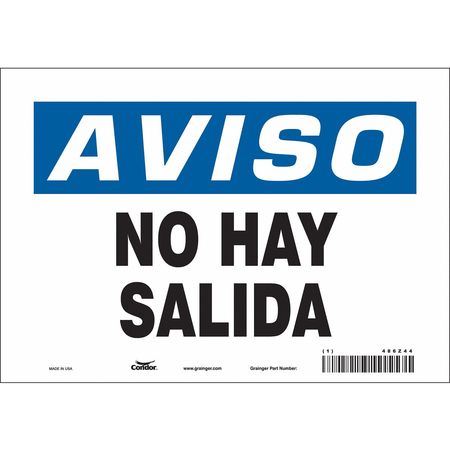 Safety Sign,no Hay Salida,7"x10" (5 Unit