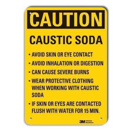 Caution Sign,10 In. H,alum,caustic Soda