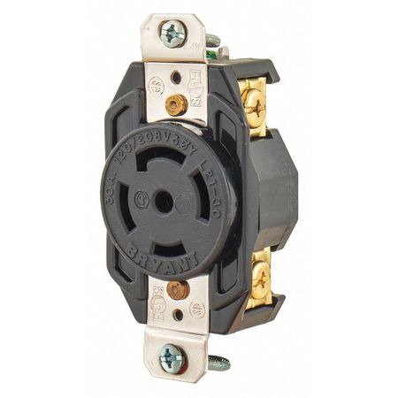 Locking Receptacle,black,120/208vac,30a