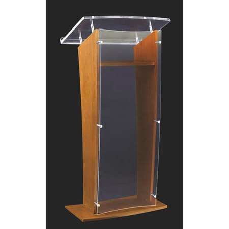 H Style Lectern,clear Acrylic/oak (1 Uni