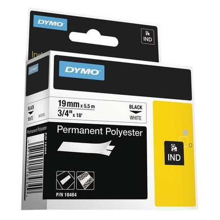 Label Tape,0.25",perm,poly,white/black (