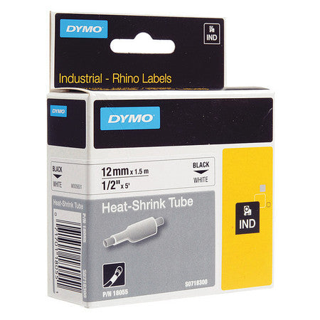 Label Tape,rhino,0.5",heat,white/ Black