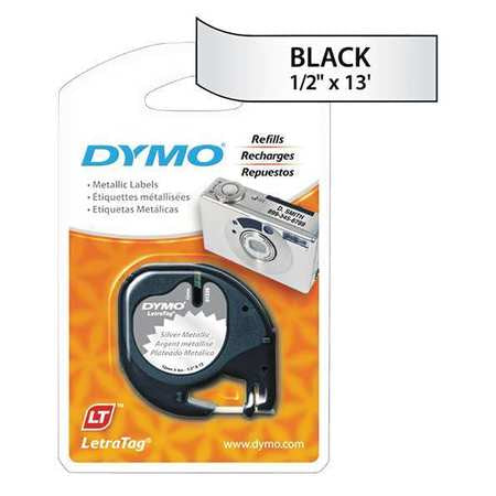 Label Tape,metallic,0.5",black-on-silver