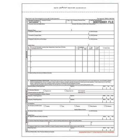 Uniform Hazardous Waste Manifest,pk100 (