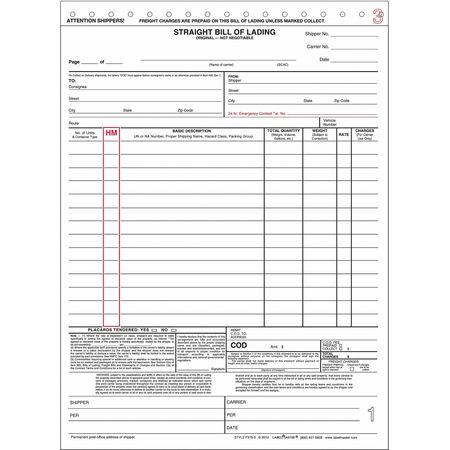 Straight Bill Of Lading Form,3pt,pk100 (