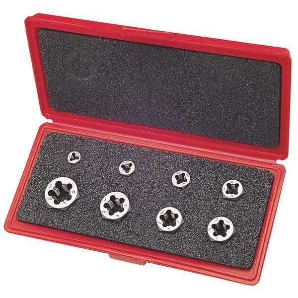 8pc Carbon Steel Hexagon Rethreading Die Set 377 Greenfield Threading, 1/4-20 to 3/4-10 UNC