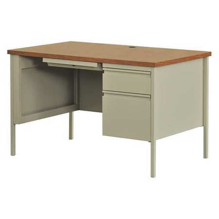 Desk Single Pedestal,30x48",putty/oak (1