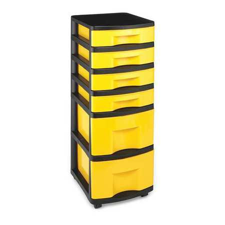 Durabilt Wide Cart,6 Drawer,blk N Yellow