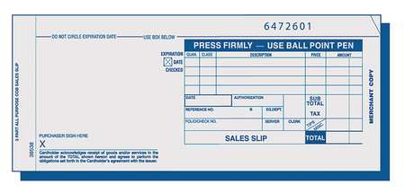 Credit Card Slip,7-7/8 X 3-1/4,pk100 (1