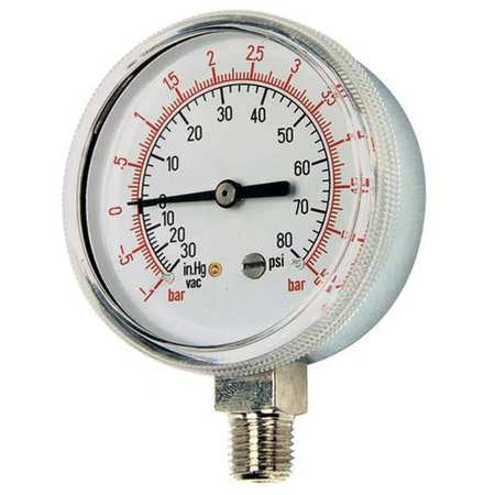 Pressure Gauge,2-1/2" Dia.,30vac,60 Psi