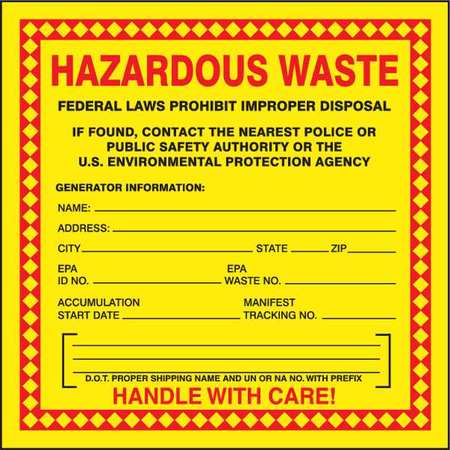 Hazardous Waste Label,6 In. H,pk25 (1 Un