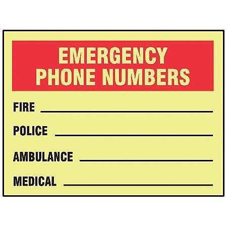 Emergency Information Sign,10" X 14" (1