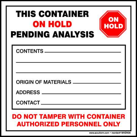 Accuform Label,4 In. H,4 In. W,pk100 (1