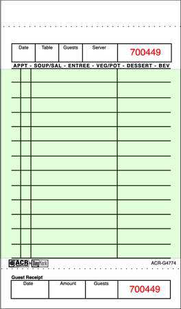 Guest Check Board,1 Part,green,pk40 (1 U