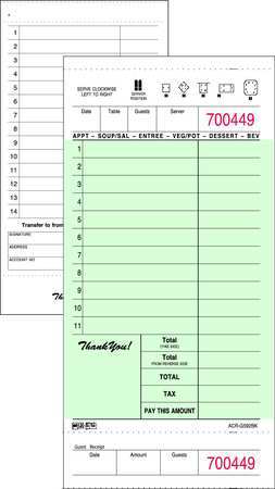 Guest Check Board,1 Part,green,pk100 (1