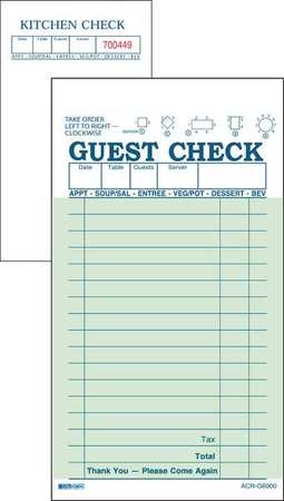 Guest Check Carbon,2 Part,green,pk50 (1