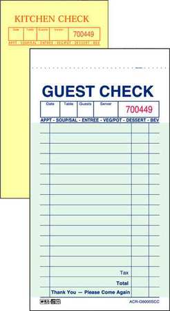 Guest Check Carbon,2 Part,yellow,pk50 (1