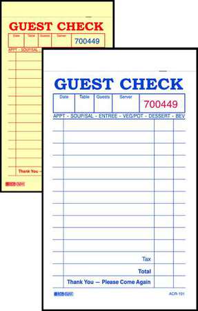 No Carbon Guest Check,2 Part,pk100 (1 Un