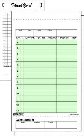 No Carbon Guest Check,2 Part,grn,pk40 (1